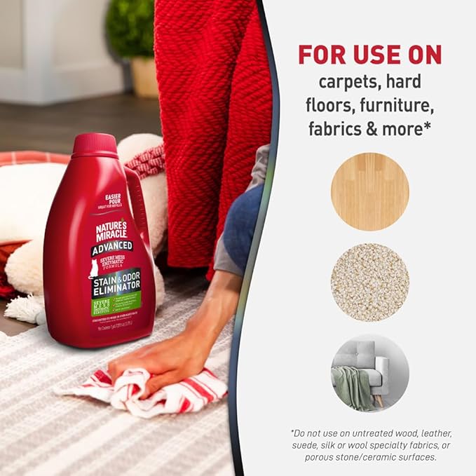 Nature’s Miracle® Advanced Stain & Odor Eliminator, 128 fl oz, Fresh Scent, Severe Mess Enzymatic Formula for Tough Pet Messes