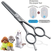 4.5" Thinning Shears for Dogs Grooming Face with Safety Round Tip for Small Dogs Face Paw Ears Trimmer Professional Small Cat Grooming Scissors (4.5" Blender, Gray)