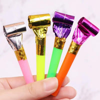 anztqiuu party blowers, 100 colorful birthday noisemakers rolled and extended - view 2