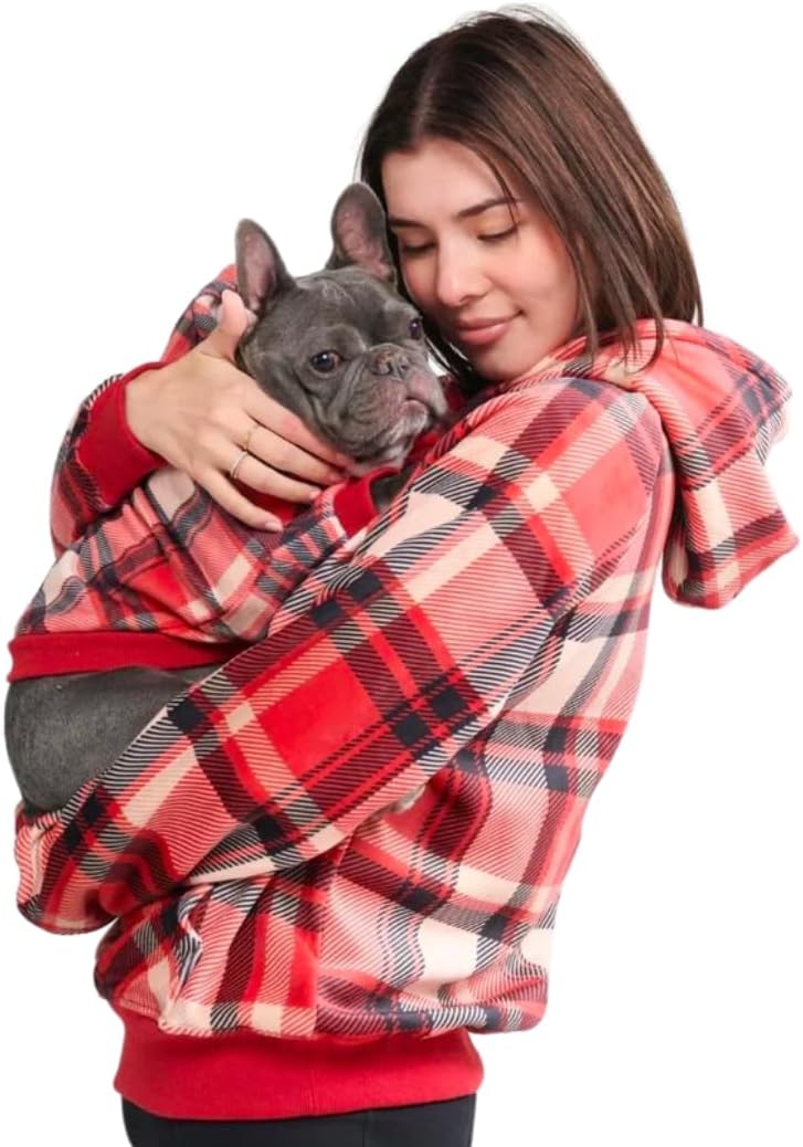 Spark Paws Human Hoodie, Matching Dog and Owner Clothes - Small / Red Plaid - image 2