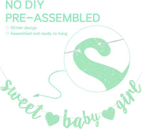 BEISHIDA Pre-Strung Glitter Champagne Girl Baby Banner Baby Shower - Light Green - image 2