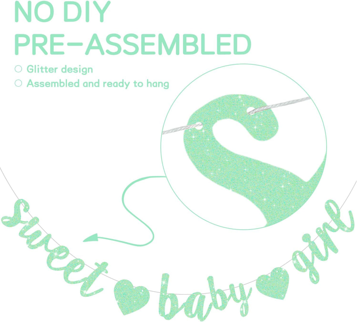 BEISHIDA Pre-Strung Glitter Champagne Girl Baby Banner Baby Shower - Light Green - image 2