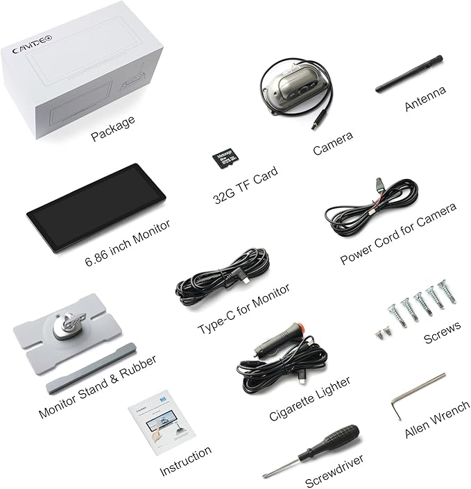RV Wireless Backup Cameras with Monitor 6.86 Inch Touchscreen Built in DVR Video Recording for Truck RV Trailer Rear Side Wide View Back Up Camera Wireless Transmit Image Avoid Blind IP69K Waterproof