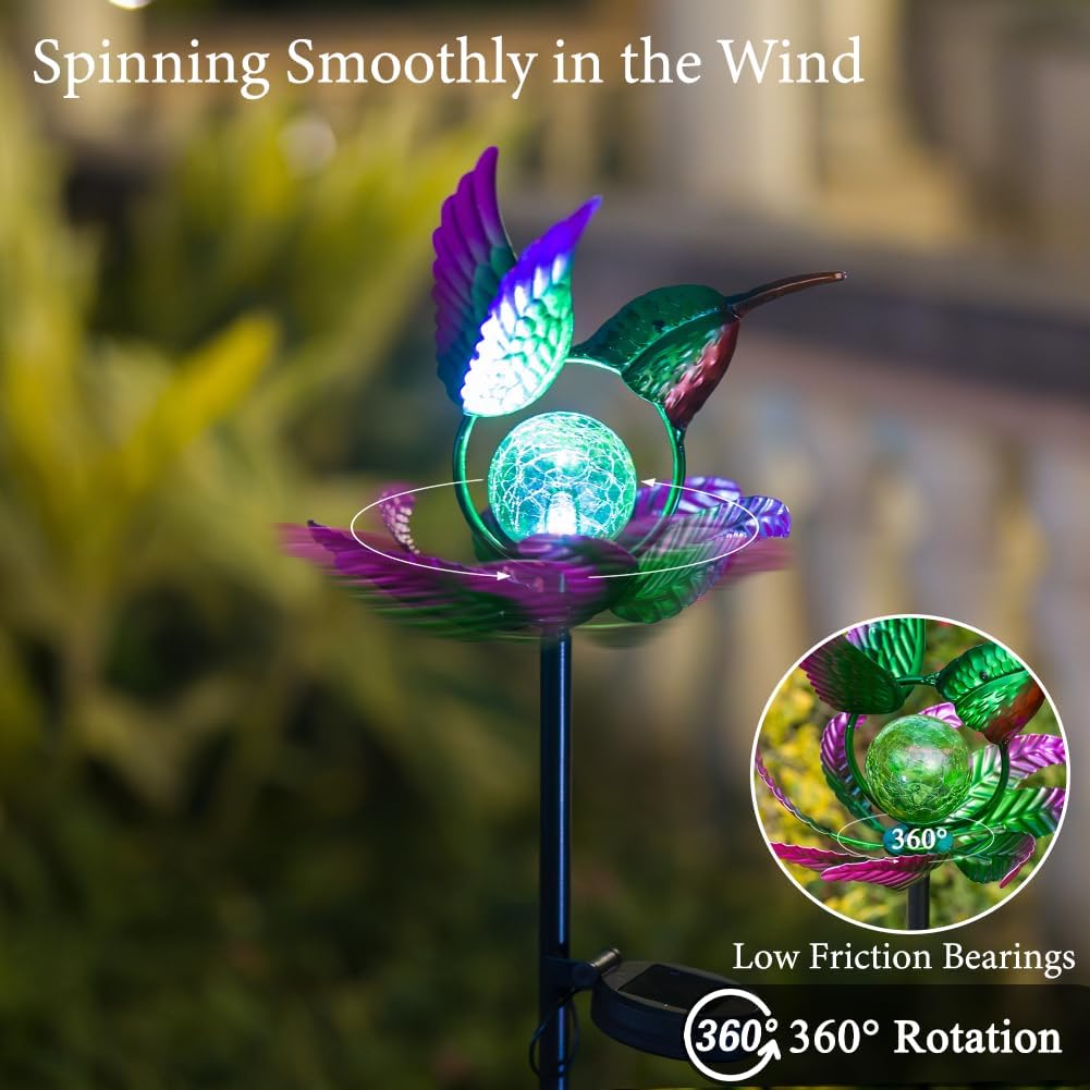 sunnylight solar wind spinner with purple petals and cracked glass ball - view 13