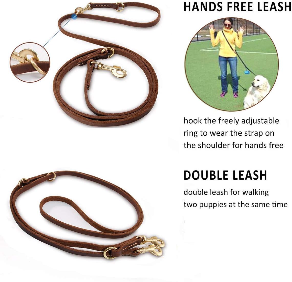 Multi Function 8ft Leather Dog Leash - Brown / 8ft*5/8inch - image 3