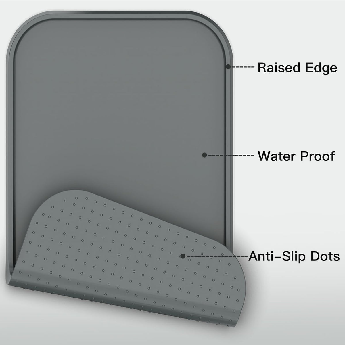 Feedoo Pet Feeding Mat [Warped Resistant Raised Edge] - 18.5"L x 11.5"W / Gray - image 3