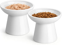 vancasso 2-Pack 6.2" Wide Elevated Cat Bowls - White / Double Food Bowl Set
