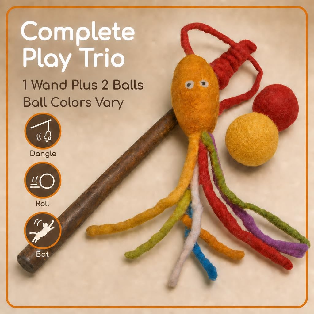 Wool Cat Toy, Felted Wool Rainbow Squid - image 2