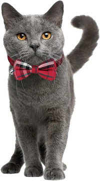 2 Pack/Set Cat Collar Breakaway with Cute Bow Tie and Bell for Kitty - Red+Black / Plaid - image 2