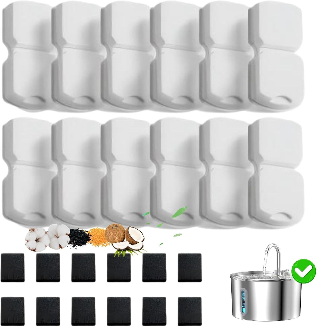 Official 12 Pcs Replacement Automatic Cat Water Fountain Filters – Essentials for Cats - Replacement Filters-12+12