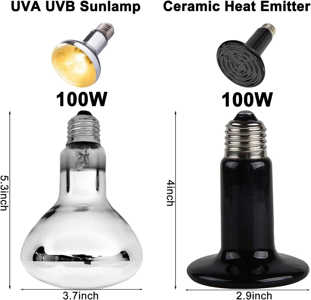 15inch Dual Reptile Light Fixture Dual Reptile Heat Lamp – Essentials for Reptiles And Amphibians - 15inch with UVA UVB sun lamp and CHE bulb - image 2