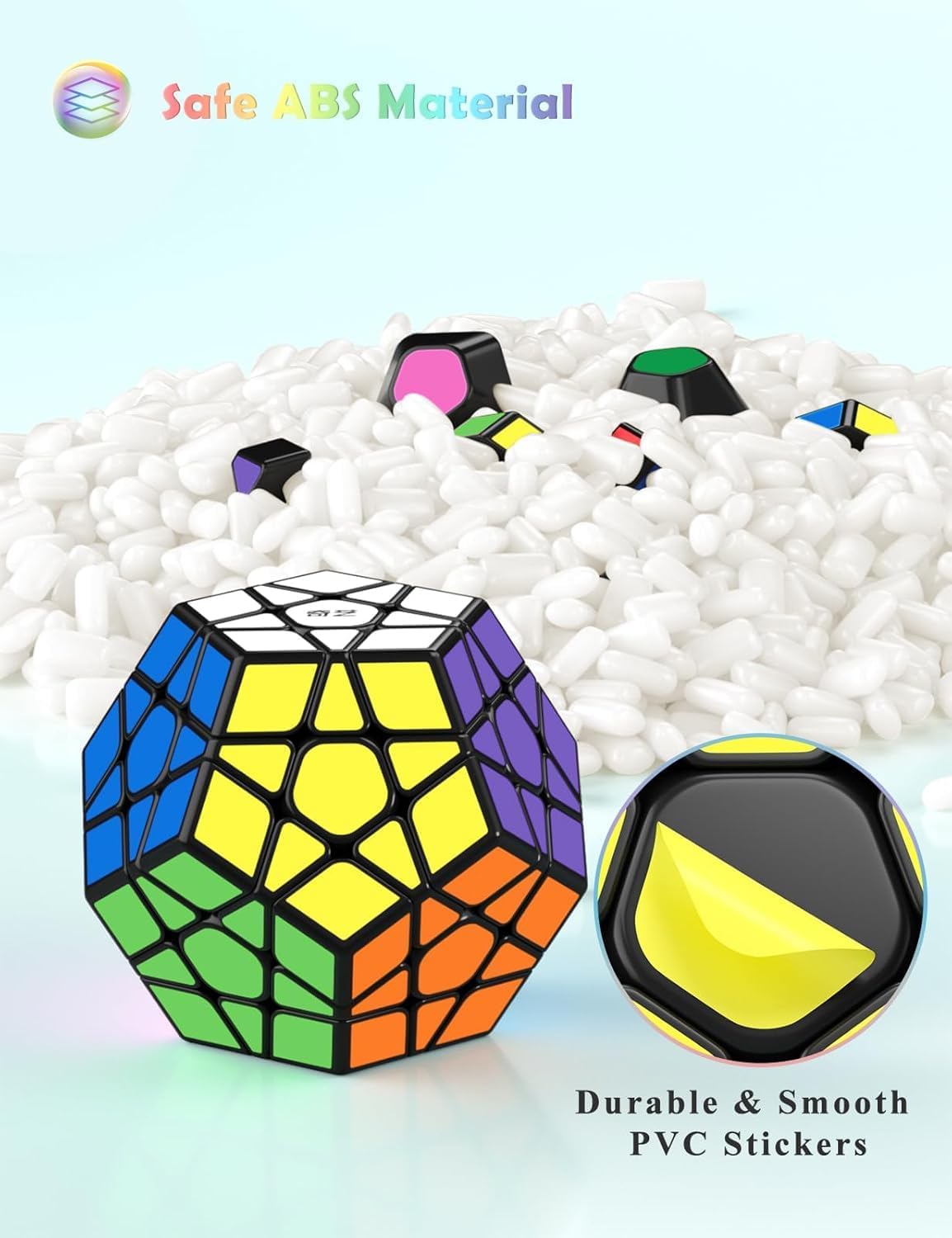 Megaminx Cube, Roxenda 3x3x3 Pentagonal Speed Cube Dodecahedron Magic Cube Puzzle Toy – Fun for Kids & Family - 7 Pack Black - image 3