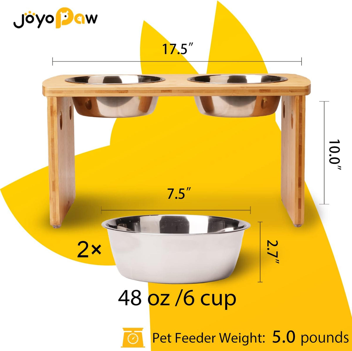 Elevated Dog Bowls, Bamboo Raised Dog Bowl Stand – Essentials for Dogs - Natural / Large: 10'' Tall-48oz Bowl - image 2