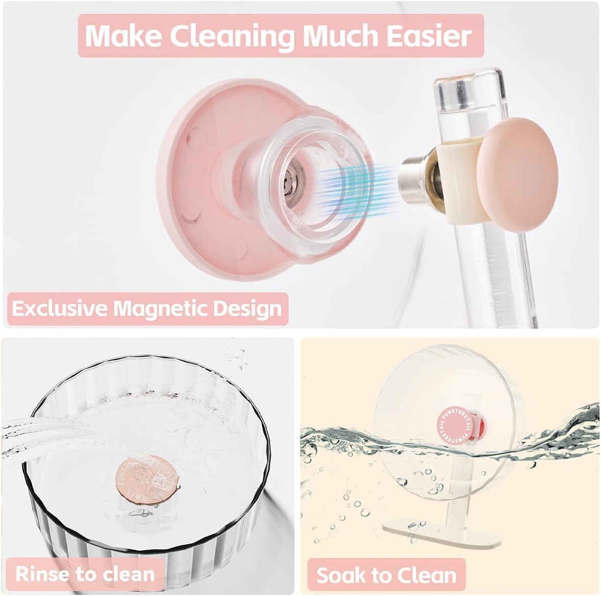 FunstersTail 12 inch silent magnetic hamster wheel in clear peach pink with stand - view 4