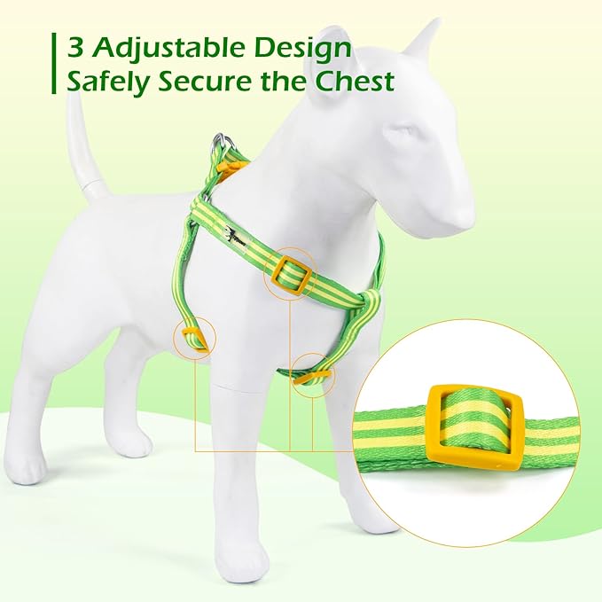 Stripe Step in Dog Harness for Small Dogs, Freedom Nylon Dog Halter Vests, Lightweight and Escape Proof Puppy Harness, Quick Fits for Small Medium and Large Dogs, Green XS