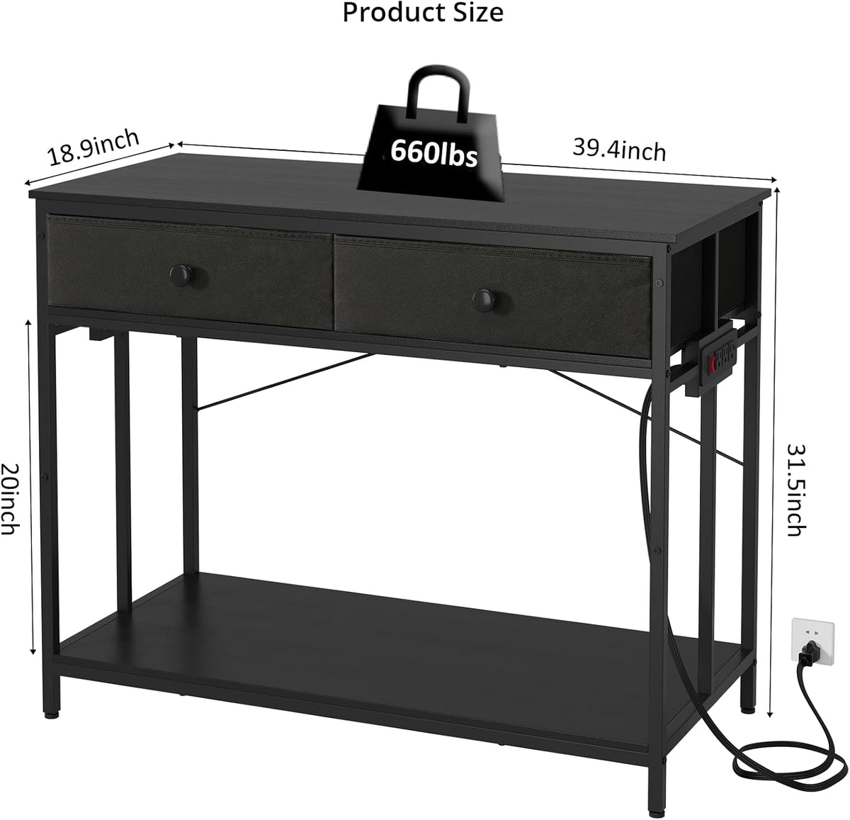 VOWNER 40 Gallon Aquarium Stand with Power Outlet & Cabinet Storage - Black / 39.4" L x 18.9" W x 31.5"H - image 2