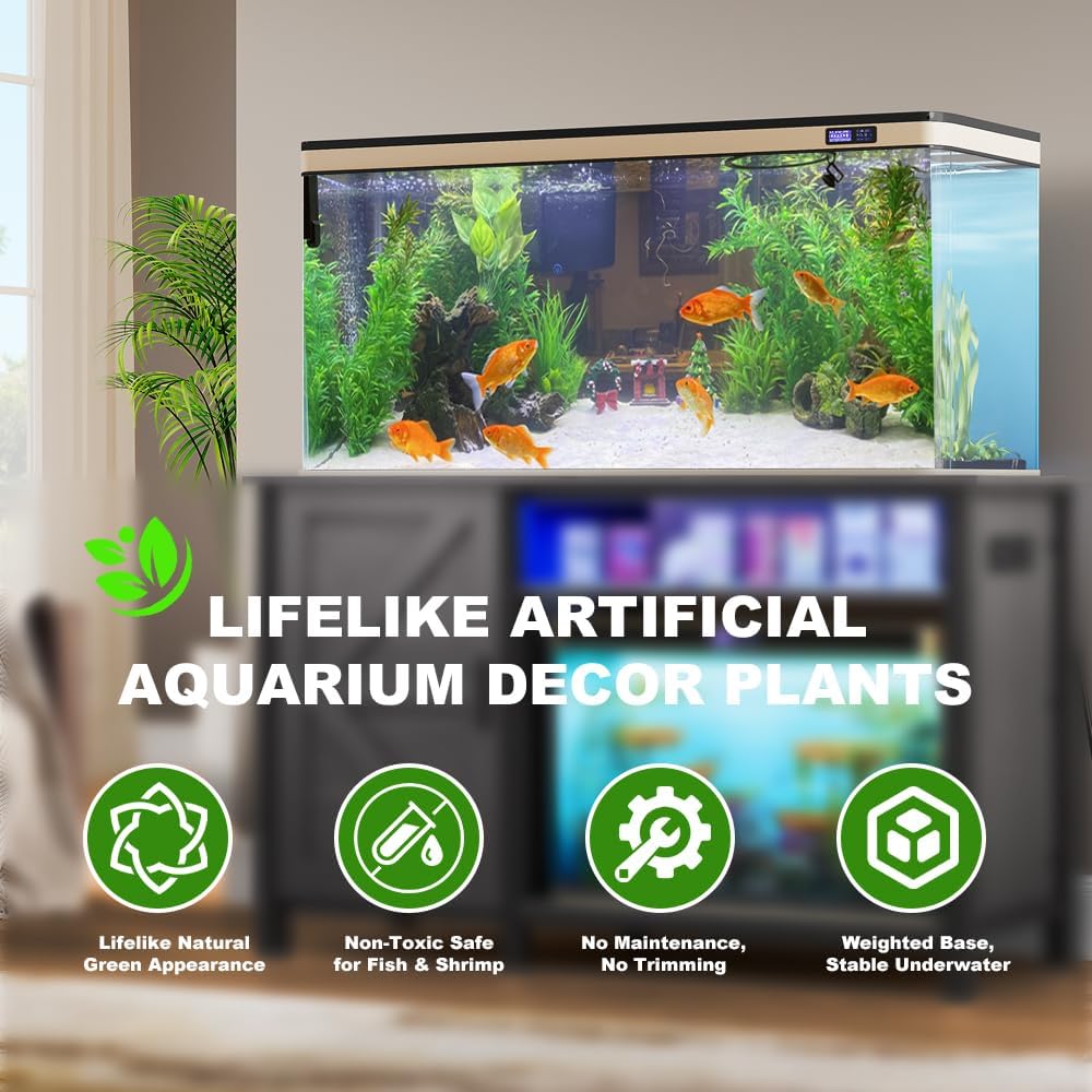 DSkoiph 2 pcs Aquarium Decor Plastic Plants Extra Large 21 Inches - Green - image 4