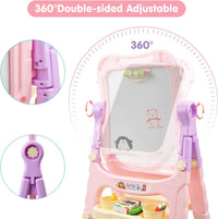 Amagoing Easel for Kids, Adjustable Standing Art Easel for Toddler, Double Side White Chalk Board - pink - image 4
