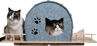 Wall Mounted Felt Cat Bed – Modern Cats Shelf with Wooden Base & 4 Holders, Space-Saving Cat Perch for Indoor Cats, Minimalist Wall Cat Furniture for Resting & Lounging,Gray