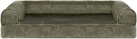 FurHaven Soft, Orthopedic Foam Sofa Dog Bed with Washable & Removable Cover - Faux Fur/Velvet - Dark Sage, Dogs Up to 35 lbs - Medium