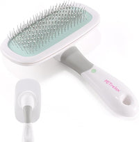 360°Rotating Dog and Cat Brush with Coated Tips and Soft Pins in 2 Length Gentle Slicker Brush for Small Dogs Puppies Yorkies Poodles Removes Loose Fur