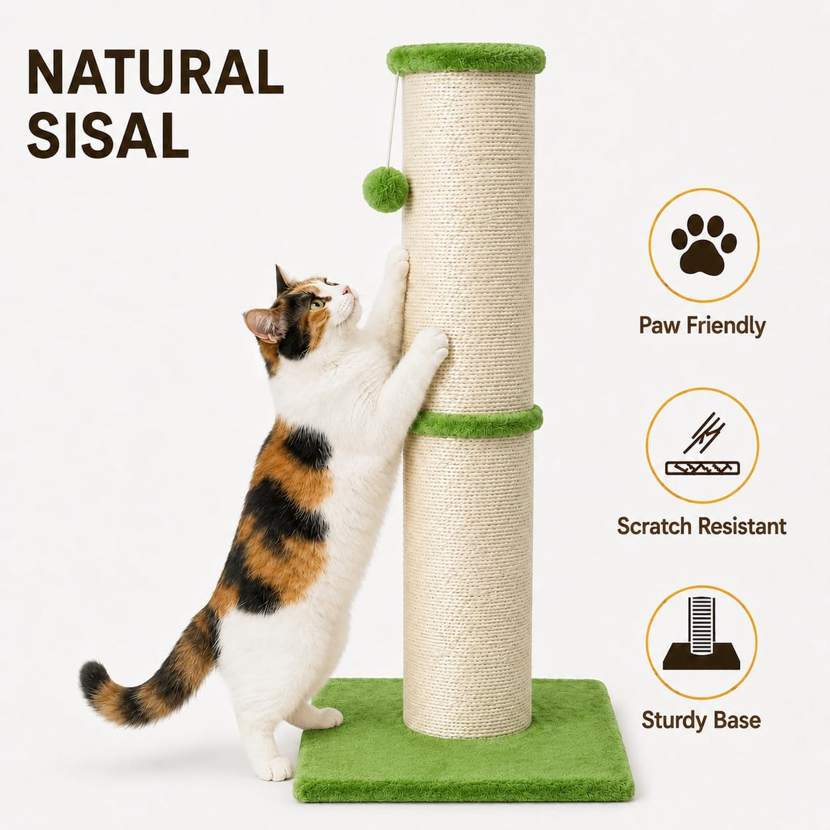 PAWSCRAT 32-Inch Tall Cat Scratching Post, Sisal - X-Large / Green - image 3