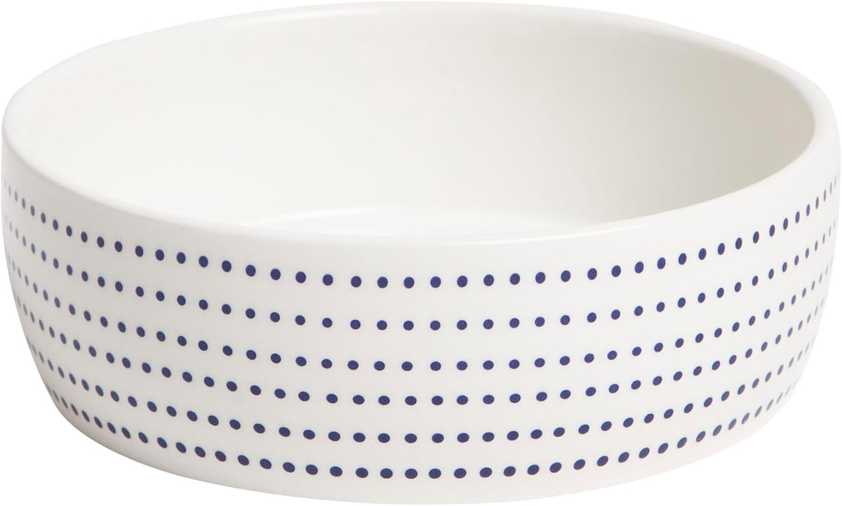 Pearhead Ceramic Dog Bowl, Woof Speckled Pet Food & Water Dish - Navy Dots Bowl / Small
