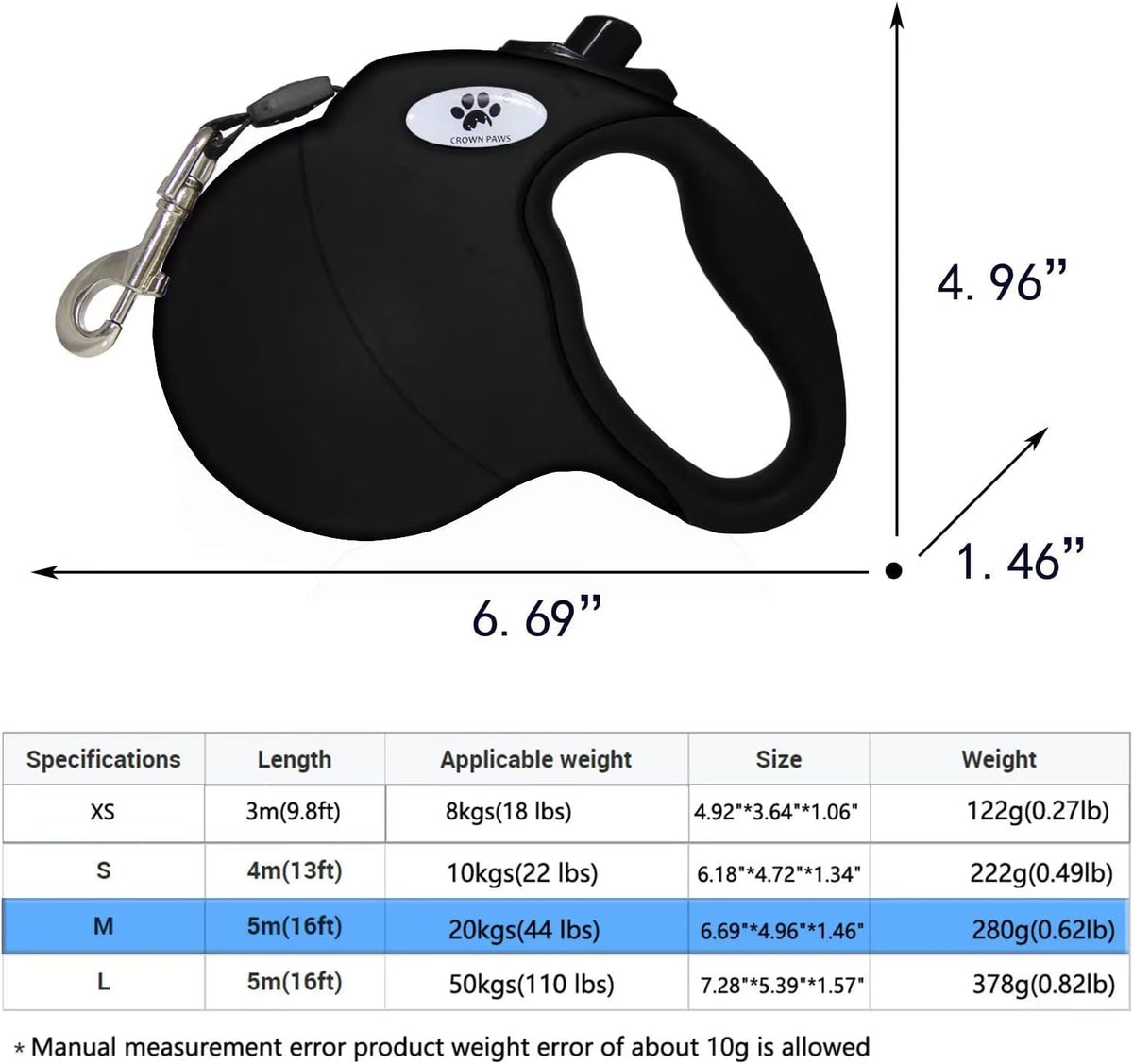16ft Retractable Dog Leash for Large Breed Dogs up to 110 lbs - Medium / Black - image 2