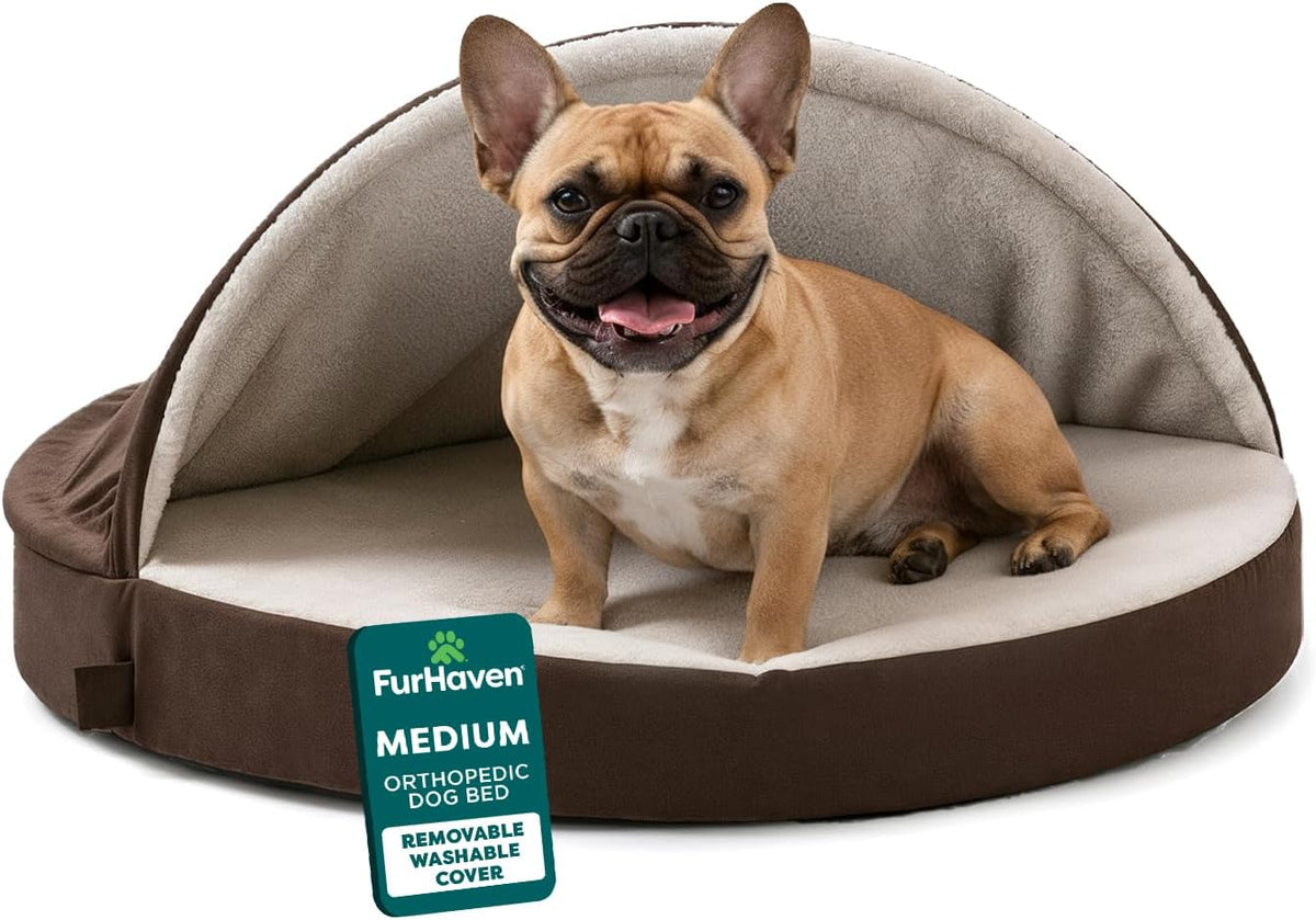 Furhaven 35" Round Orthopedic Dog Bed for Large/Medium Dogs w/ - Espresso / Medium