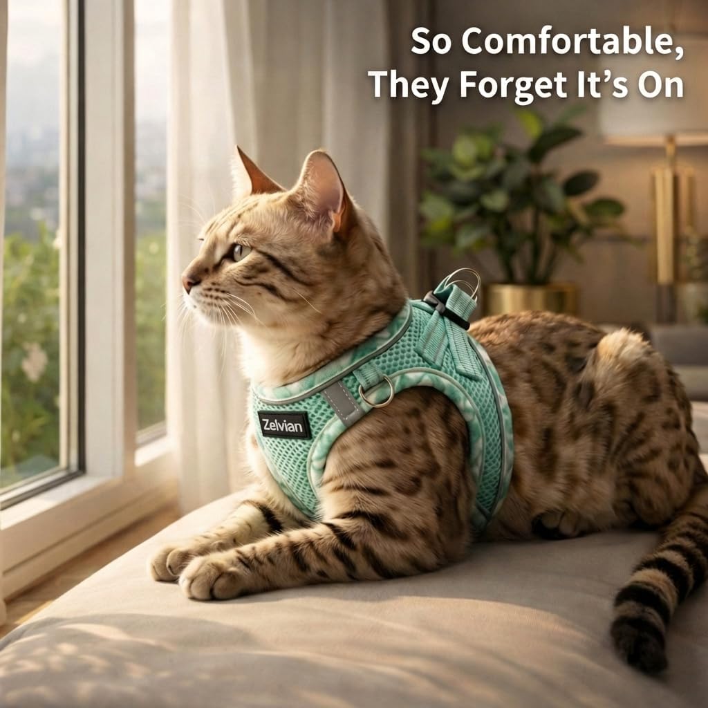 Escape Proof Cat Harness and Leash, Adjustable Vest - Green / M - image 4