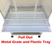 Large Double Center Divider Birdhouse Treehouse Bird Flight Parrot Breeder Cage Feeder Doors Side Breeding Nest Doors Easy Clean Pull Out Tray with Removable Rolling Stand