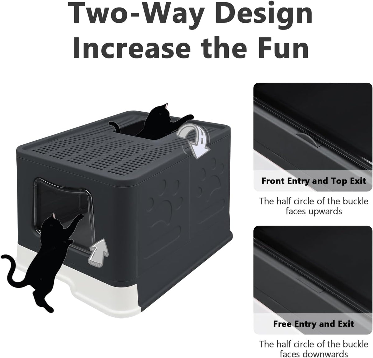 XL Foldable Cat Litter Box with Lid, Jumbo Enclosed Potty - BLack / X-Large - image 3