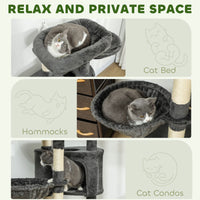 52.5" Cat Tree Tower with Scratching Posts, Cat Condos, Bed, Platforms, Hammocks, for Indoor Cats, Dark Grey