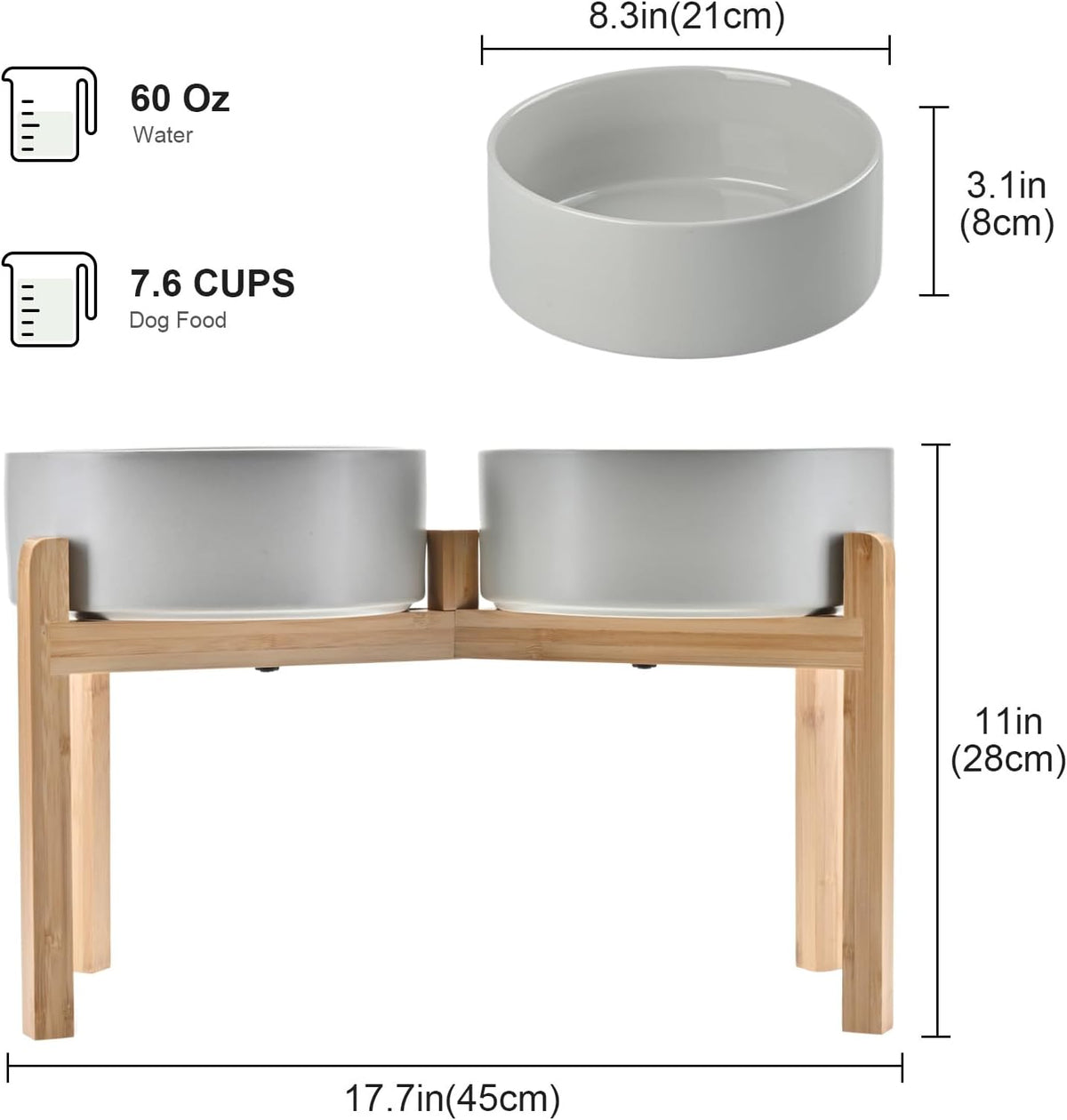 SPUNKYJUNKY Elevated Dog Bowls Ceramic - 8.3 in - 7.6 cups / Grey - image 2
