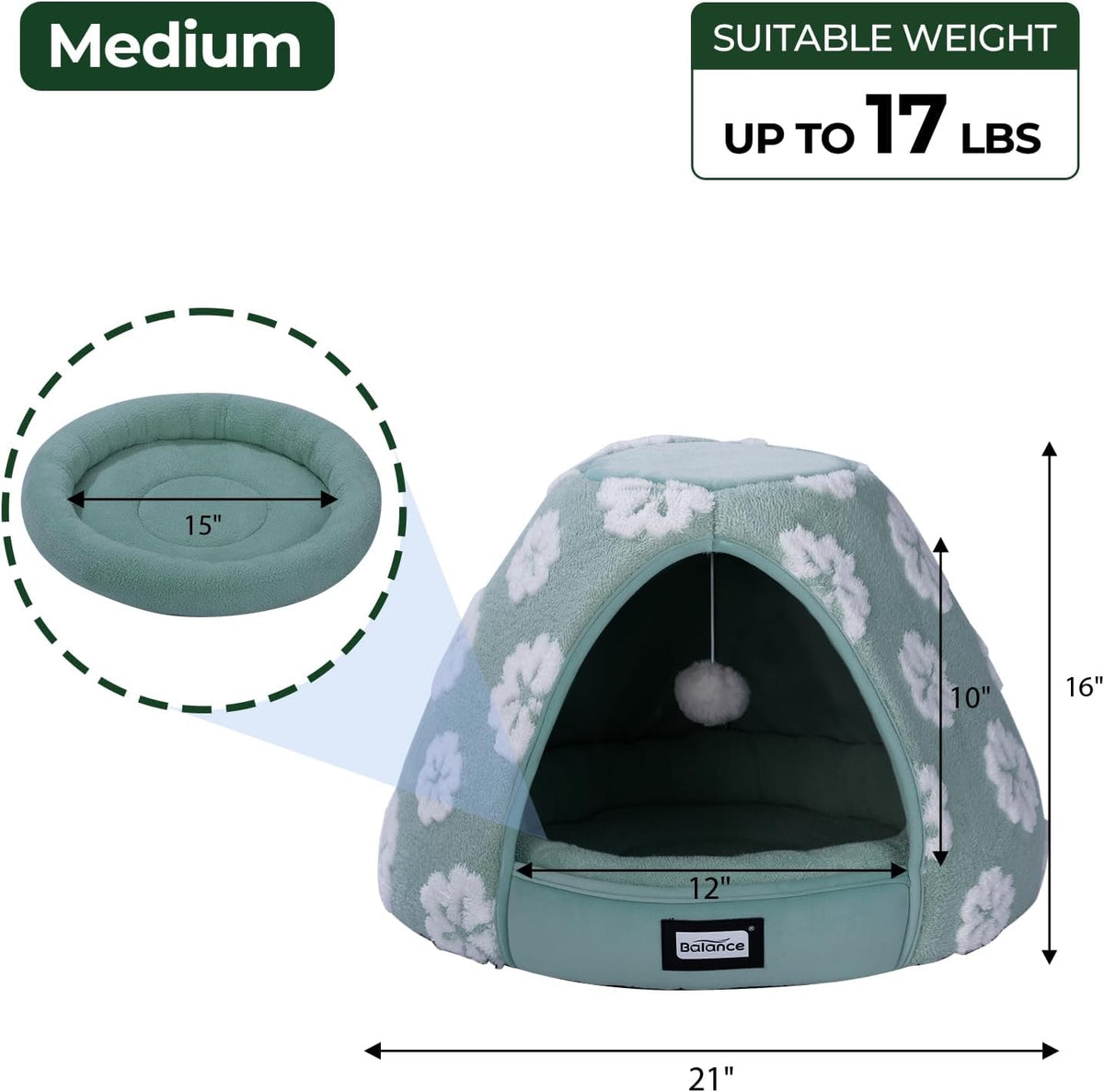 BALANCE Cat Beds for Indoor Cats - 21"L x 21"W x 16"Th / Green - image 2