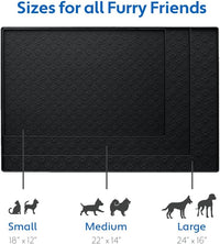 MIGHTY MONKEY 100% Waterproof Dog Food Mat, Raised Edges Silicone Pet Feeding Placemat for Cat, Dogs, Pet Bowls, High Lipped Tray Prevents Water Spills, Food on Floor, Dishwasher Safe, 18x12, Black