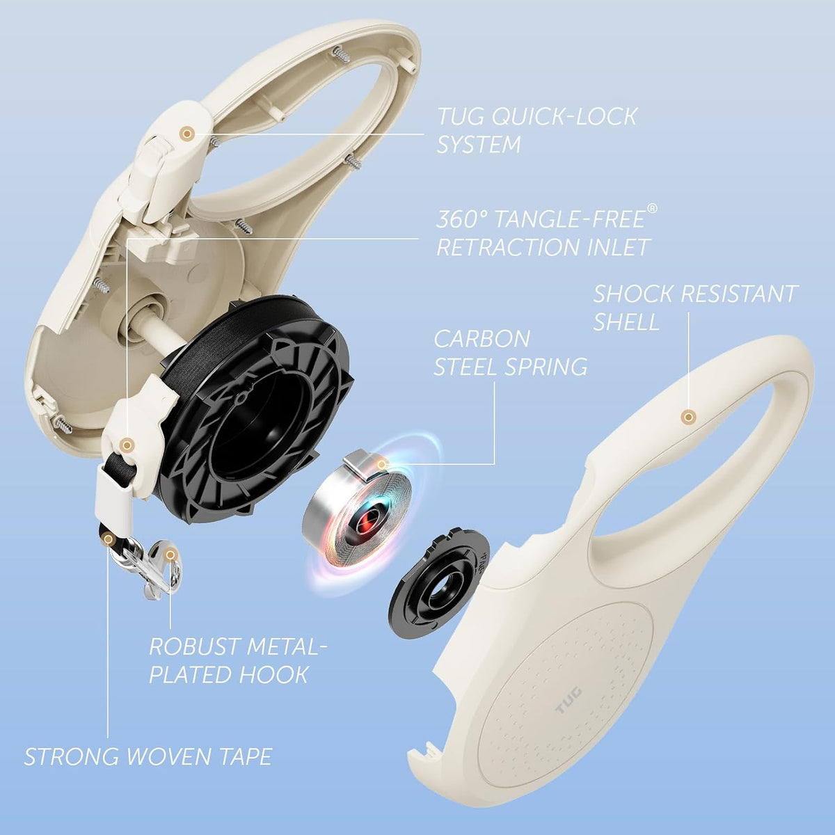 TUG Quest Retractable Dog Leash, 360° Tangle-Free - Cream / Large - image 2