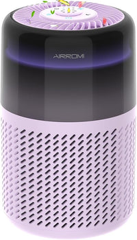 AIRROMI Air Purifier for Bedroom Home,HEPA Filter,Covers Upto 549 Ft²,Quiet 360°intake Air Cleaner with Fragrance ponge for Better Sleep,Night Light,Filters Smoke,Pet Dander,Allergies,Dust,A2005Purple