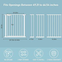 WAOWAO Triple Lock 49.21-66.54" Baby Gate Extra Wide Pressure Mounted Walk Through Swing Auto Close Safety White Metal Dog Pet Puppy for Stairs,Doorways,Kitchen