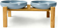 Ceramic Cat Bowls, Shallow Cat Dishes for Food and Water - Grey elevated