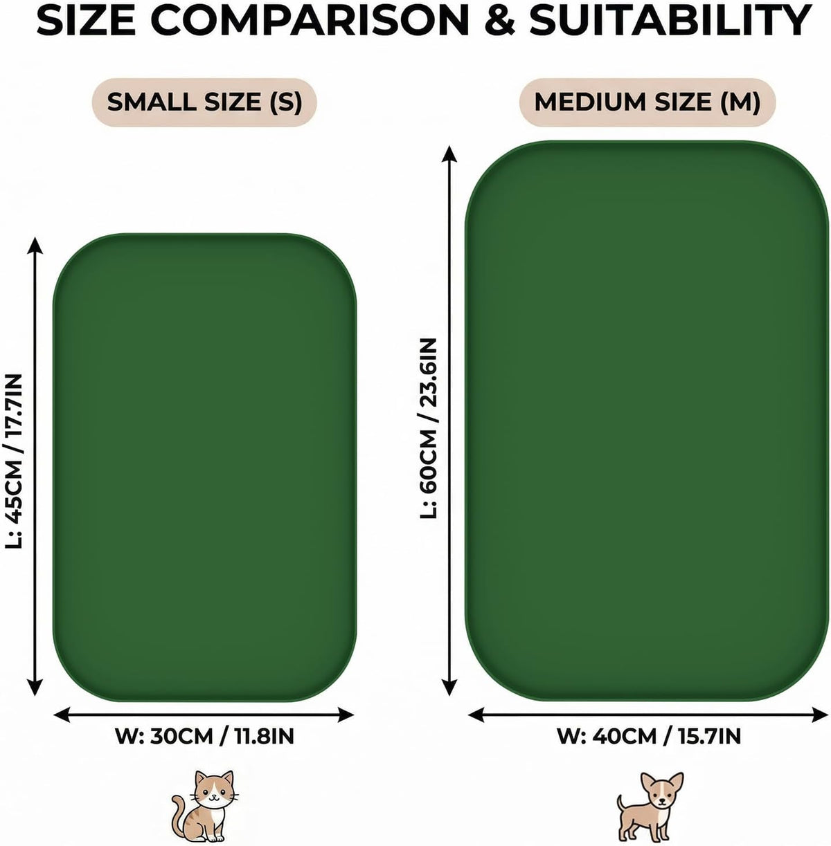 Non-Slip Silicone Dog Food Mat for Food and Water - 60 x 40 cm / Dark Green - image 2