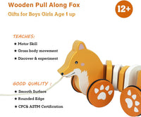 Baby Toys Car,Wooden Pull Along Toy for Toddlers 1 2 3 Year Olds – Fun for Kids & Family - Fox - image 2