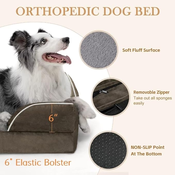 Comfort Expression XXL Orthopedic Dog Bed for Extra Large Dogs, Waterproof Orthopedic Foam Dogs Beds, Washable Dog Sofa Bed with Non-Slip Bottom & Removable Cover(XX-Large,Dark Green)