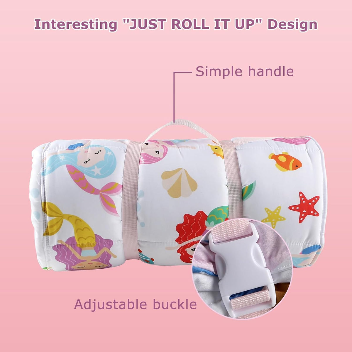 Toddler Nap Mat with Removable Pillow & Soft Blanket - Mermaids - image 3