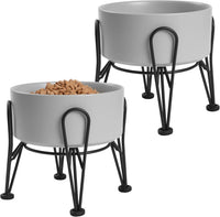 Elevated Dog Bowls, Ceramic Raised Dog Bowl Set with Anti-Slip and Non-Tip Metal Stand, 2 Pack Pet - Gray / 3.6 Cups | 2 Pack | For Medium Dogs