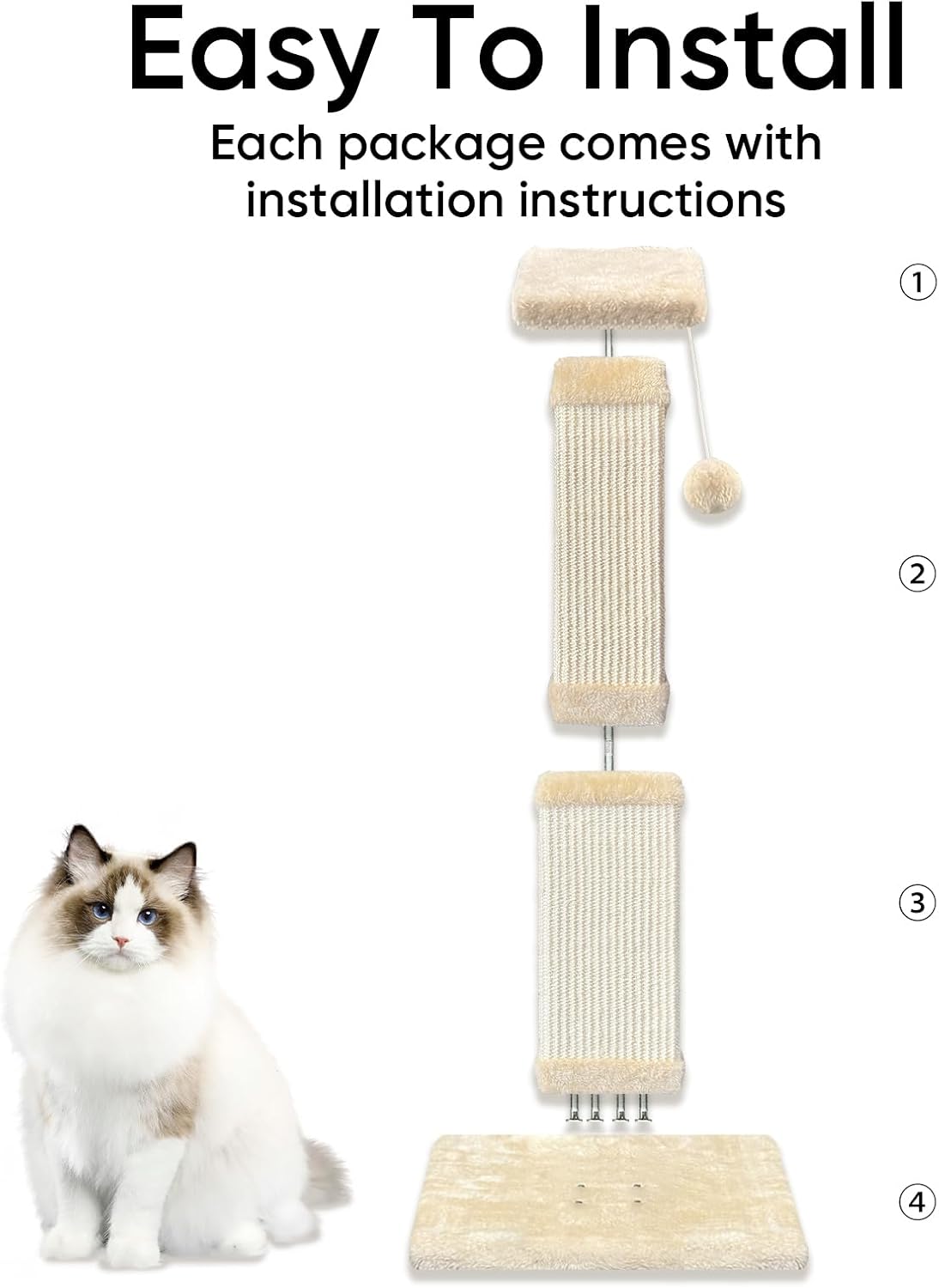 Cat Scratching Post for Indoor Cats - Beige / Scratcher only - image 4