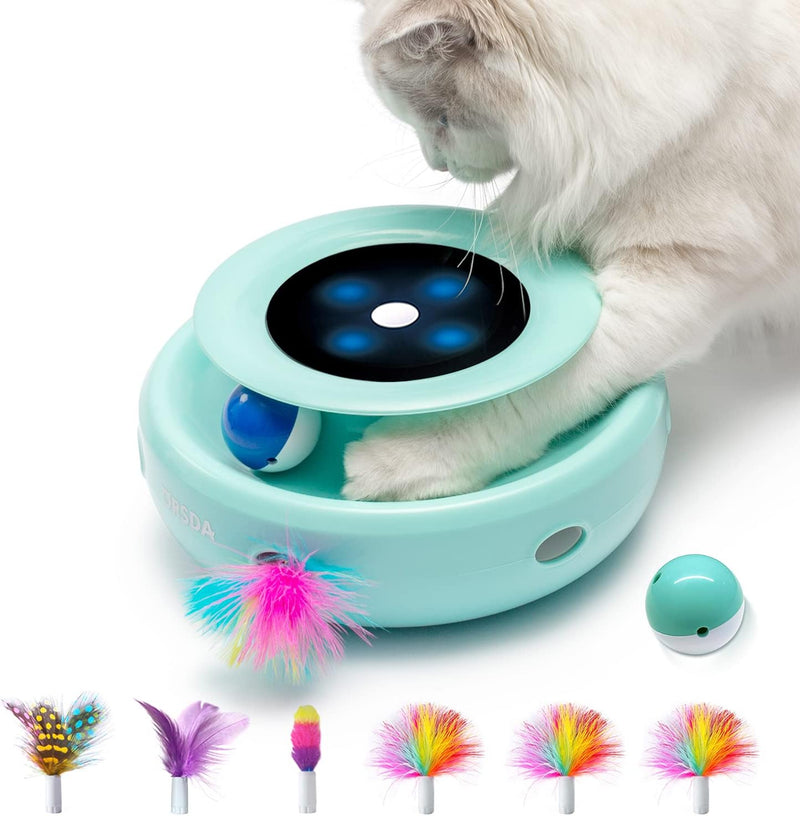 ORSDA 2in1 Interactive Toys for Indoor Cats, Timer Auto On/Off - Robin Egg Blue