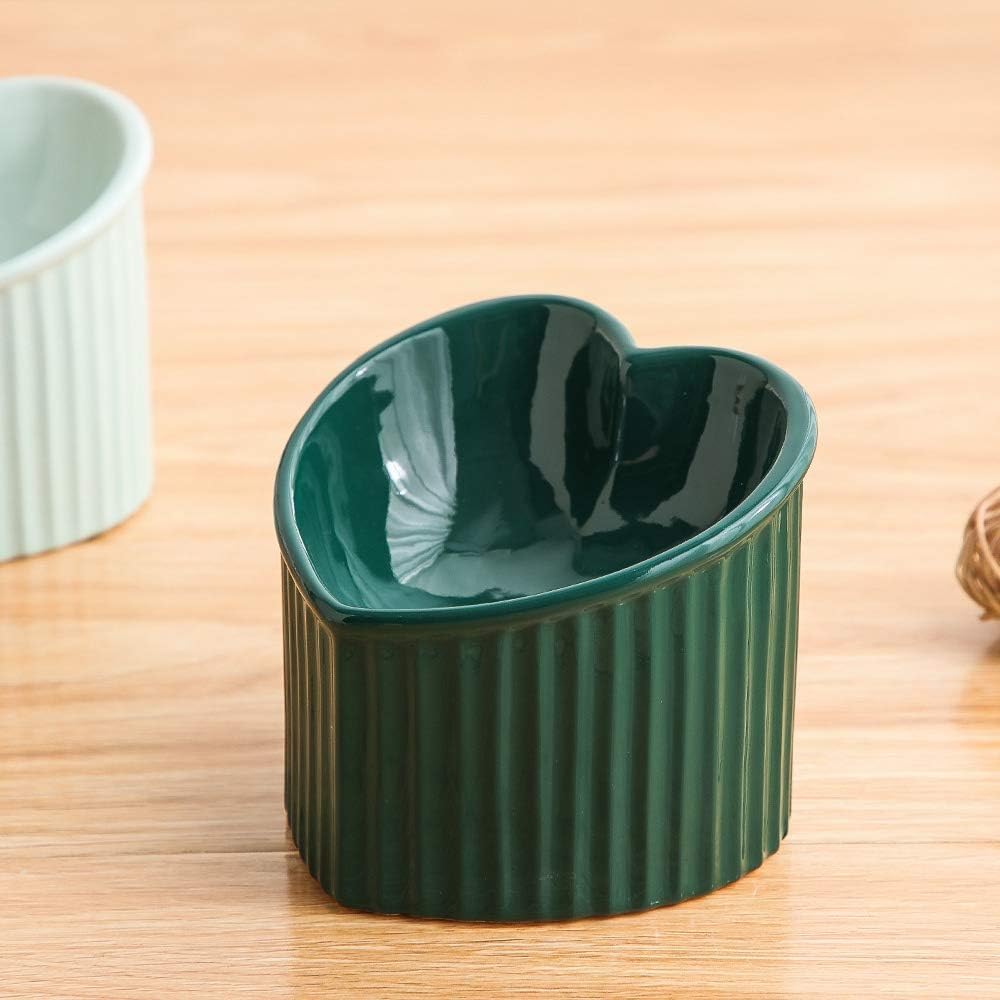Pink Ceramic Raised Cat Bowls - Dark Green - image 3