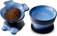Nihow Elevated Ceramic Dog Bowls: 6.5 Inch Raised Dog Bowl for Food - 8.5 OZ + 22 OZ (2 Bowls) / Blue & Black