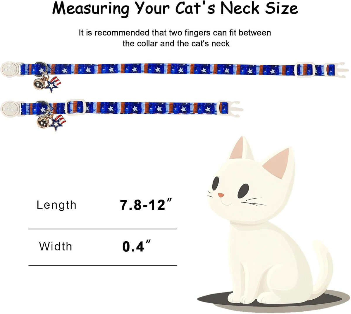 2 Pack Cute Cat Collars - Cartoon Bee Ladybug Breakaway Cat Collar with Bell & Matching Pendant - Blue Patriotic - image 4